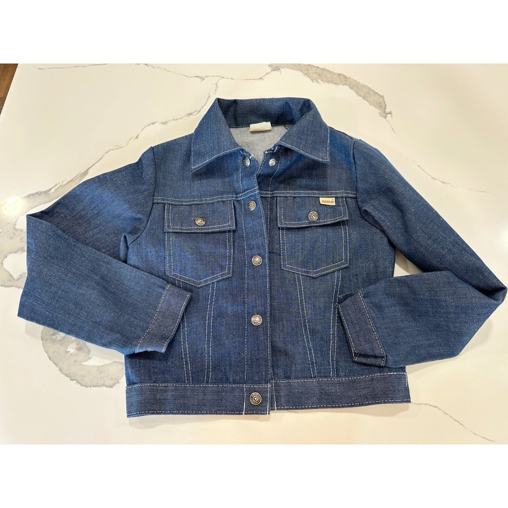Vintage SEARS Toughskins Kids Girls Denim Jean Jacket Size 12 Blue Trucker